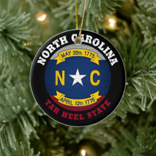NORTH CAROLINA TAR HEEL STATE FLAG CERAMIC TREE DECORATION