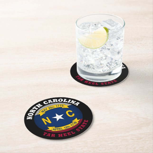 NORTH CAROLINA TAR HEEL STATE FLAG ROUND PAPER COASTER (Insitu)