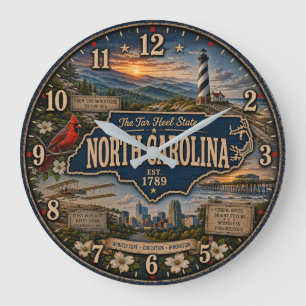 North Carolina Tar Heel State Mountain Coastal Large Clock