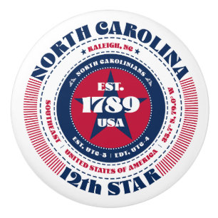 North Carolina US State Red White Blue Typography Ceramic Knob