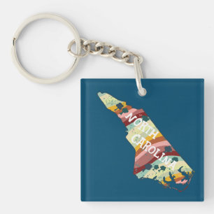 North Carolina USA State Map Illustration Colourfu Key Ring