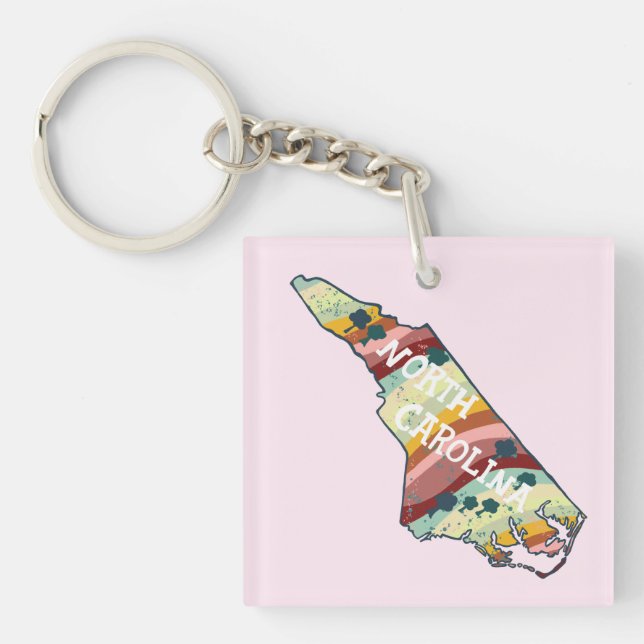 North Carolina USA State Map Illustration Colourfu Key Ring (Front)