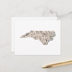 North Carolina Vintage Picture Map Antique Chart Postcard