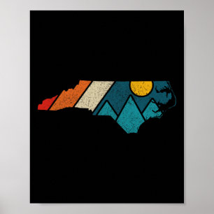 North Carolina Vintage State Map Mountains Hiking Poster
