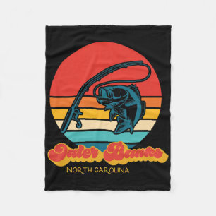 North Carolina Walleye Fish Retro Obx Outer Banks Fleece Blanket
