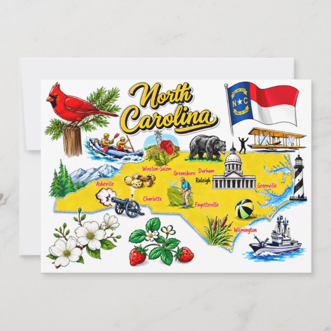 North Carolina Watercolor State Map Postcard (Front)