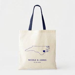 North Carolina Wedding Welcome Bag Map Tote, Navy