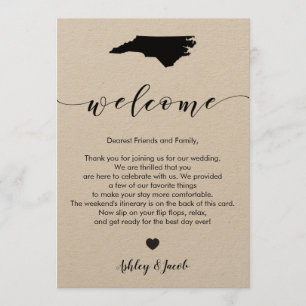 North Carolina Wedding Welcome Letter & Itinerary Programme