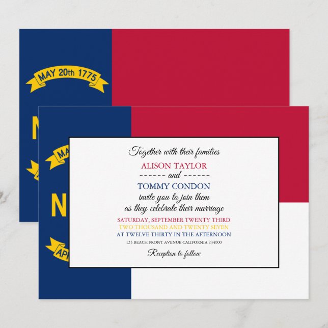 North Carolinian Flag, North Carolina Wedding Invitation (Front/Back)