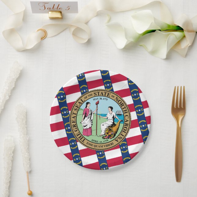 North Carolinian Flag & Seal, North Carolina Paper Plate (Wedding)