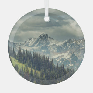 North Cascade: Majestic Mountain Peak. Glass Tree Decoration