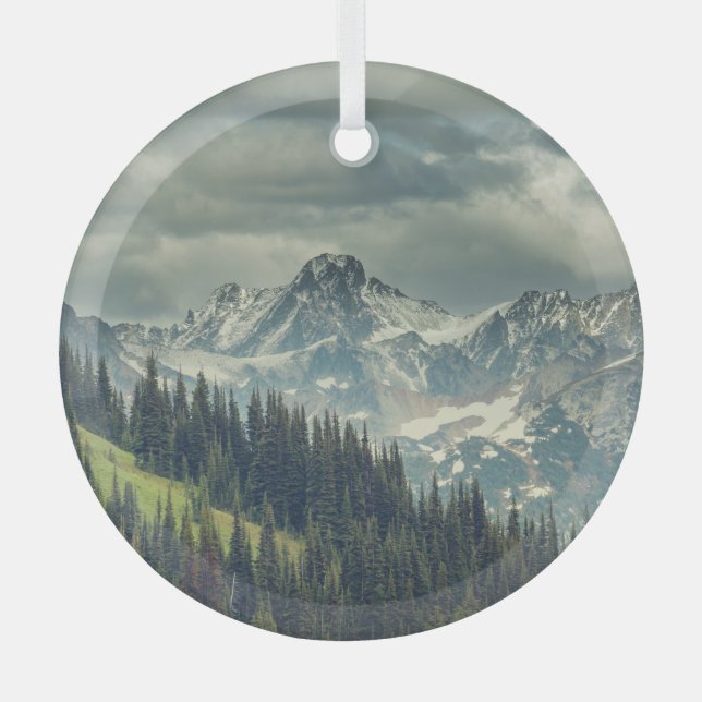 North Cascade: Majestic Mountain Peak. Glass Tree Decoration (Front)
