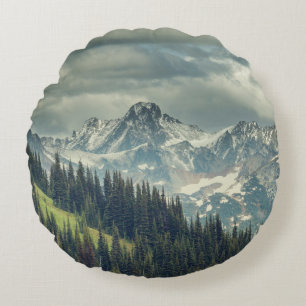 North Cascade: Majestic Mountain Peak. Round Cushion