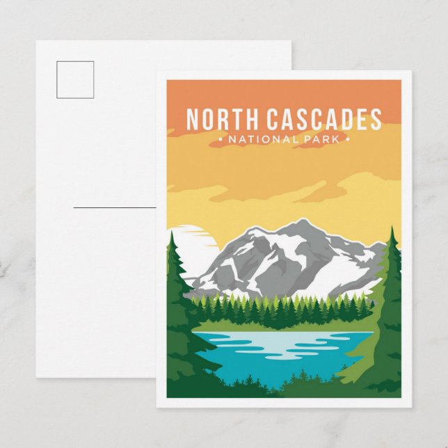 North Cascades Art Vintage Travel Illustration Postcard (Front/Back)