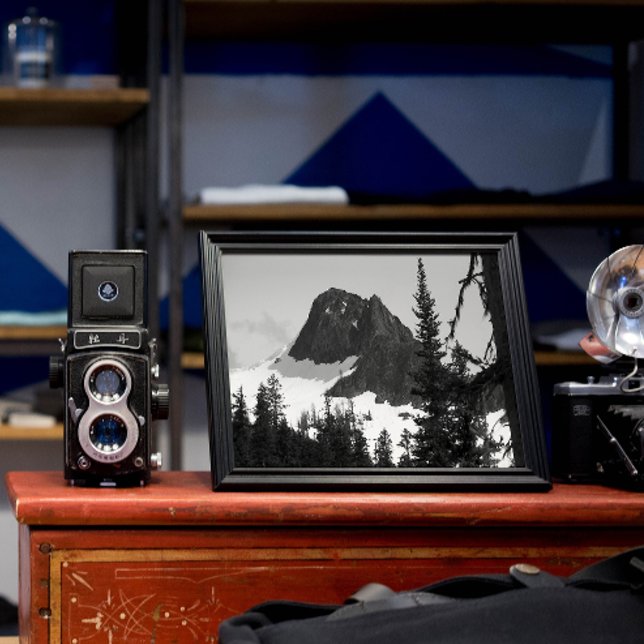North Cascades Mountain Peak Black and White Photo Print (In Situ Framed)