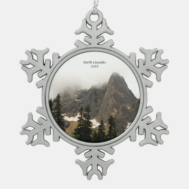 North Cascades Mountain Photo Snowflake Pewter Christmas Ornament (Front)