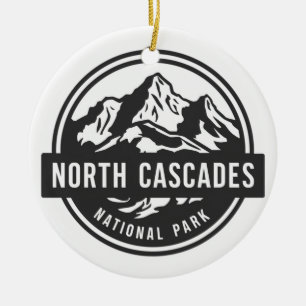 North Cascades National Park Black White Emblem  Ceramic Tree Decoration