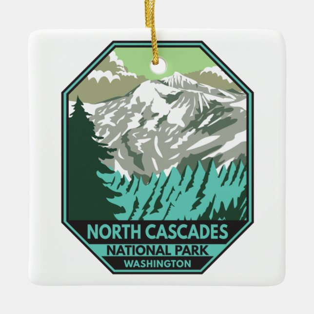North Cascades National Park Goode Mountain Retro Ceramic Ornament (Front)