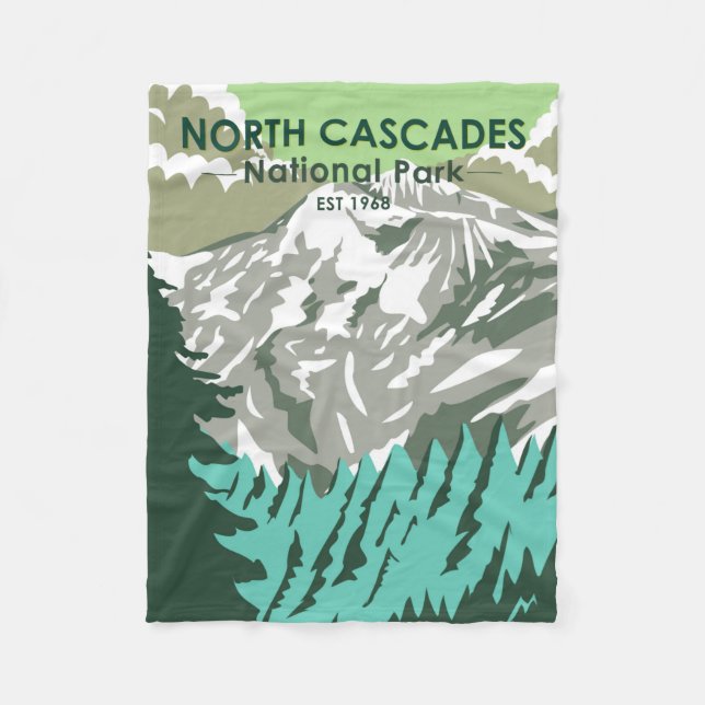 North Cascades National Park Goode Mountain Retro  Fleece Blanket (Front)