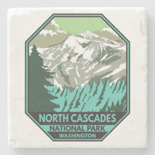 North Cascades National Park Goode Mountain Retro Stone Coaster