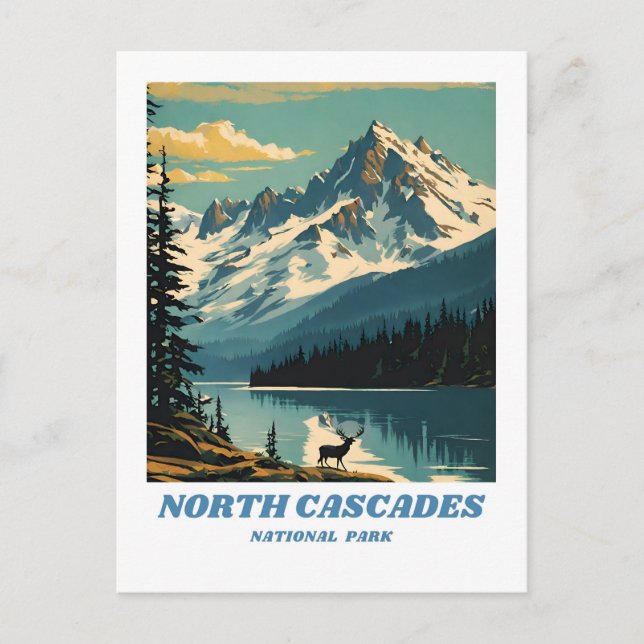 North Cascades National Park illustration retro De Postcard (Front)
