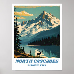 North Cascades National Park illustration retro De Poster