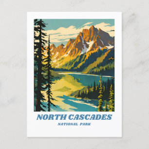 North Cascades National Park illustration retro Postcard