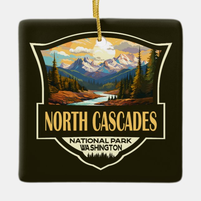 North Cascades National Park Illustration Travel Ceramic Ornament (Front)