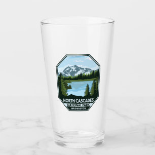 North Cascades National Park Minimal Retro Emblem Glass