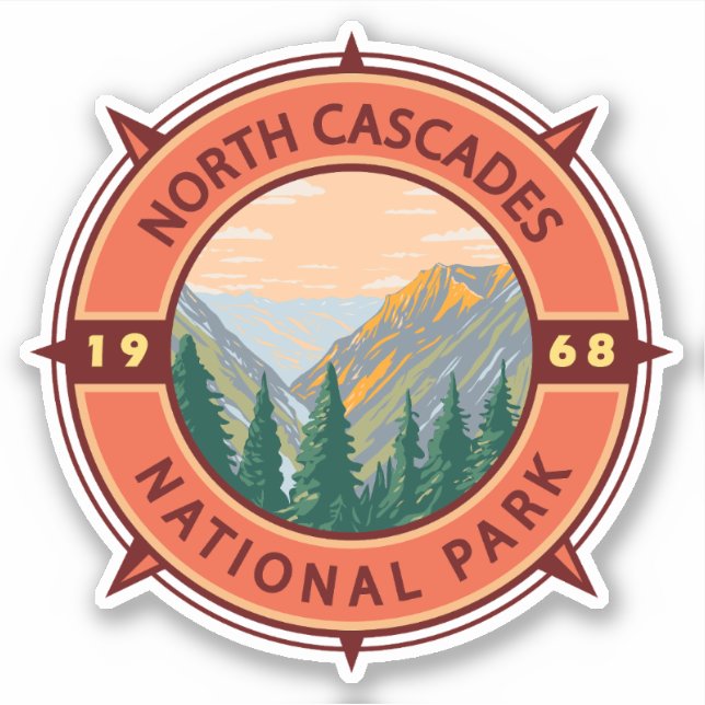 North Cascades National Park Retro Compass Emblem (Front)