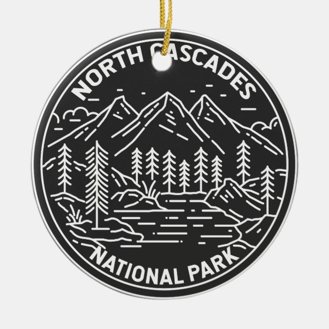 North Cascades National Park Washington Monoline  Ceramic Tree Decoration (Front)