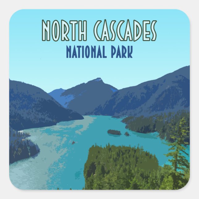 North Cascades National Park Washington Square Sticker (Front)