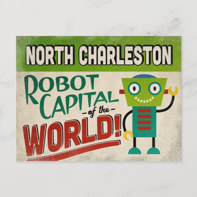 North Charleston South Carolina Robot - Funny Postcard (Front)