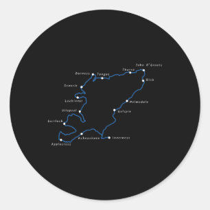 North Coast 500 Route Outline With Place Names Classic Round Sticker