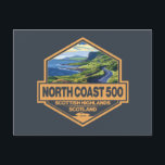 North Coast 500 Scotland Travel Art Badge Postcard<br><div class="desc">North Coast 500 done in a vintage style emblem. Located in the north Highlands of Scotland,  the North Coast 500 (NC500) is a loop route.</div>