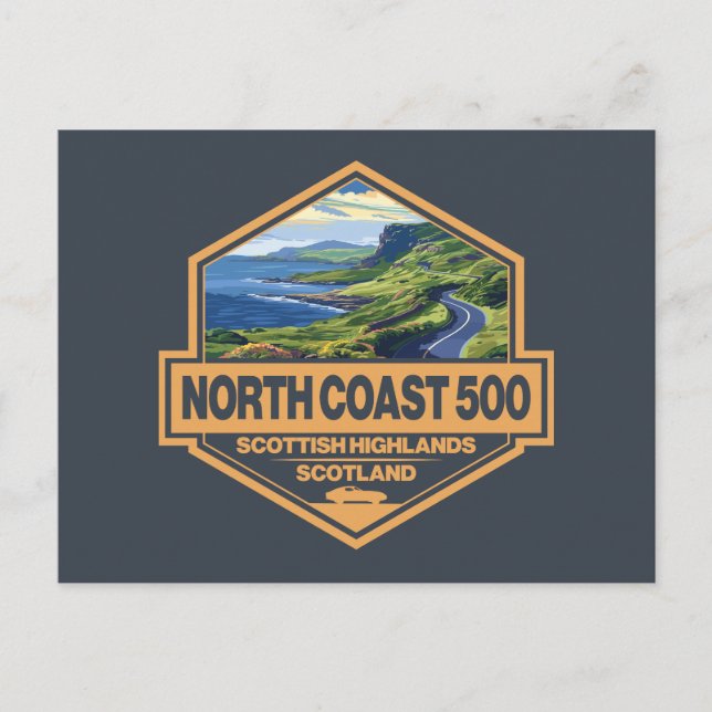 North Coast 500 Scotland Travel Art Badge Postcard (Front)