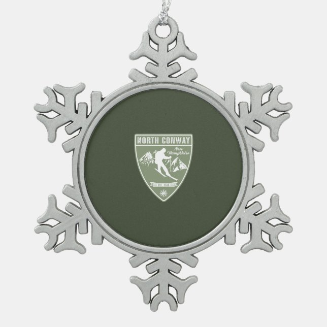 North Conway New Hampshire Snowflake Pewter Christmas Ornament (Front)