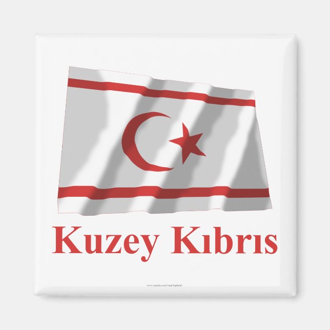 North Cyprus Waving Flag with Name in Turkish Magnet (Front)