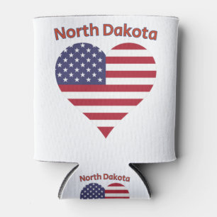 North Dakota American Flag Heart Can Cooler