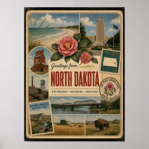 North Dakota Authentic Vintage Style Poster