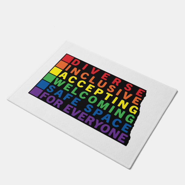 North Dakota (Black) LGBTQ Safe Space Doormat (Angled)
