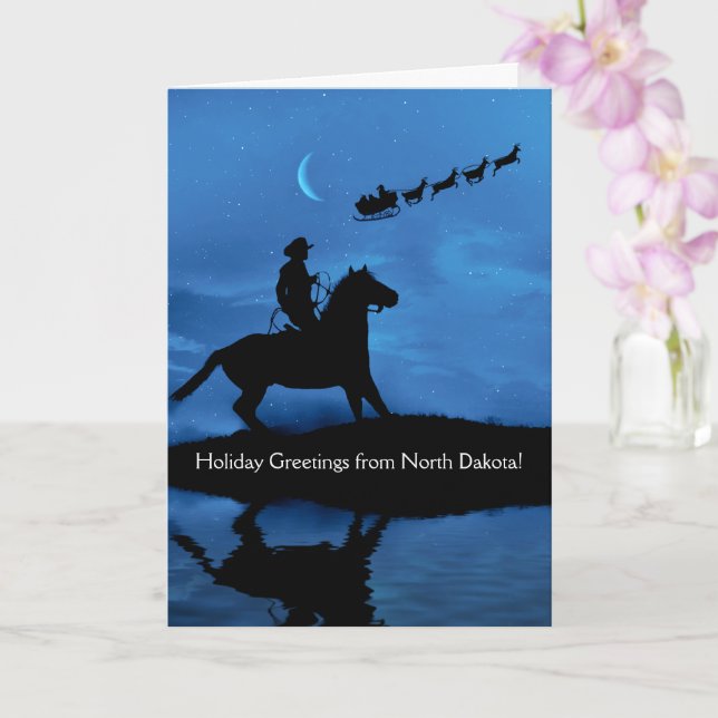 North Dakota Christmas Cowboy Holiday Card (Orchid)