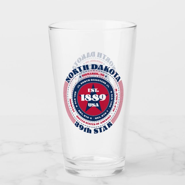 North Dakota Circular Typography Design Glass (Front)
