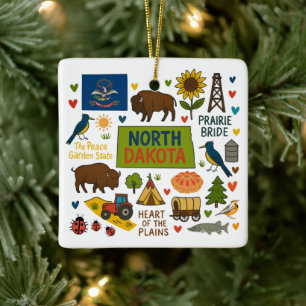 North Dakota Custom Family Trip Christmas Ceramic Ornament