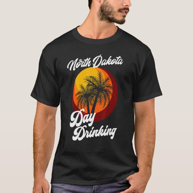 North Dakota Day Drinking Retro Beach Summer Famil T-Shirt (Front)