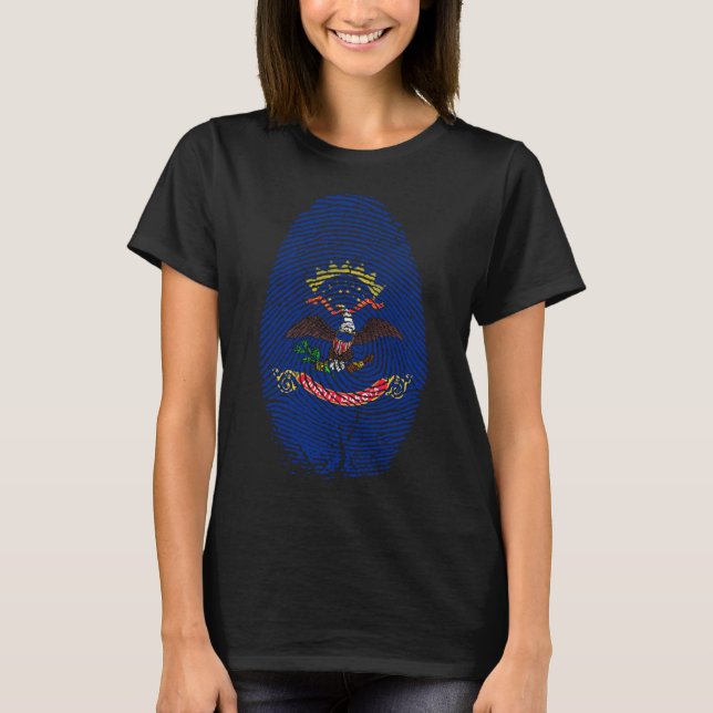 North Dakota Flag Fingerprint DNA  for North Dakot T-Shirt (Front)