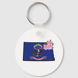 North Dakota Flag with State Flower Prairie Rose M Key Ring