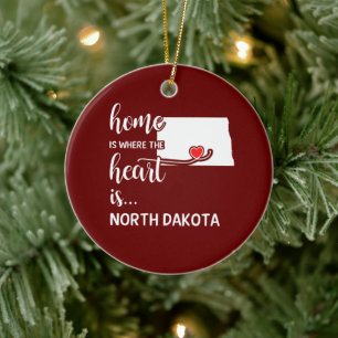 North Dakota home is where the heart is Ceramic Tree Decoration