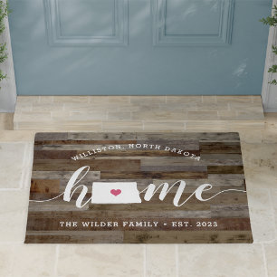 North Dakota Home State Personalised Wood Look Doormat