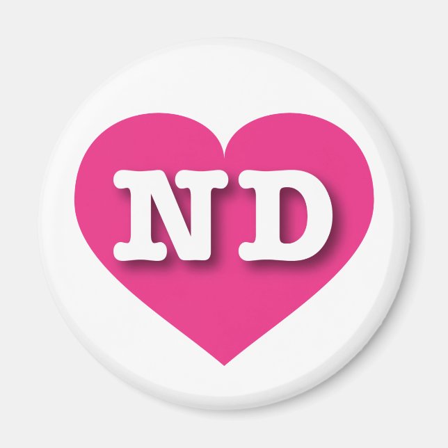 North Dakota Hot Pink Heart - I love ND Magnet (Front)